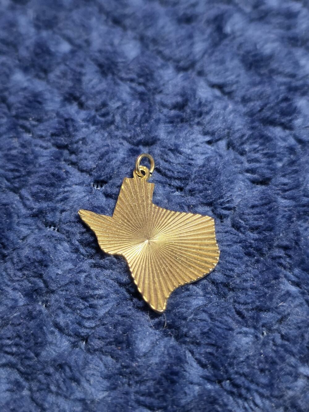 Vintage Texas State Map Charm Pendant Gold Tone Sunburst Textured Lone Star...
